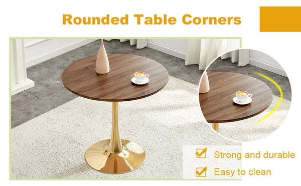 English Elm Round Tulip Bistro Dining Table Mid Century Pedestal Base for Compact Kitchen Spaces 31.5 inches Walnut W2920P518713