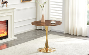 English Elm Round Tulip Bistro Dining Table Mid Century Pedestal Base for Compact Kitchen Spaces 31.5 inches Walnut W2920P518713