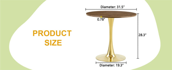 English Elm Round Tulip Bistro Dining Table Mid Century Pedestal Base for Compact Kitchen Spaces 31.5 inches Walnut W2920P518713