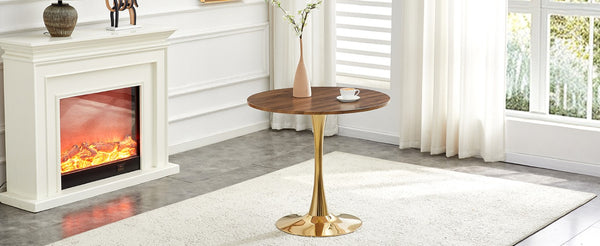 English Elm Round Tulip Bistro Dining Table Mid Century Pedestal Base for Compact Kitchen Spaces 31.5 inches Walnut W2920P518713