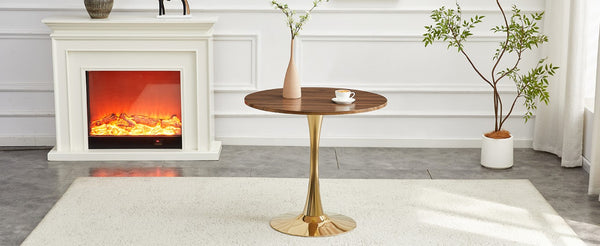 English Elm Round Tulip Bistro Dining Table Mid Century Pedestal Base for Compact Kitchen Spaces 31.5 inches Walnut W2920P518713