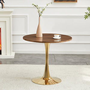 English Elm Round Tulip Bistro Dining Table Mid Century Pedestal Base for Compact Kitchen Spaces 31.5 inches Walnut W2920P518713