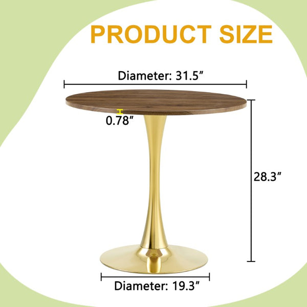 English Elm Round Tulip Bistro Dining Table Mid Century Pedestal Base for Compact Kitchen Spaces 31.5 inches Walnut W2920P518713