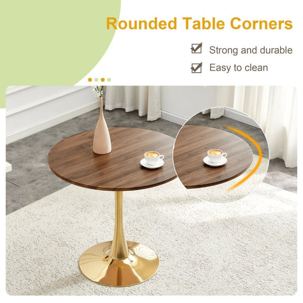 English Elm Round Tulip Bistro Dining Table Mid Century Pedestal Base for Compact Kitchen Spaces 31.5 inches Walnut W2920P518713