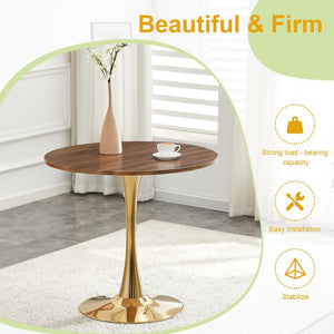 English Elm Round Tulip Bistro Dining Table Mid Century Pedestal Base for Compact Kitchen Spaces 31.5 inches Walnut W2920P518713