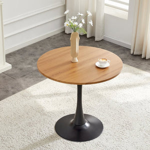 English Elm Round Tulip Pedestal Dining Table Mid Century Modern Engineered Wood Top for Small Spaces W2920P518747