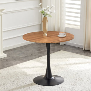 English Elm Round Tulip Pedestal Dining Table Mid Century Modern Engineered Wood Top for Small Spaces W2920P518747