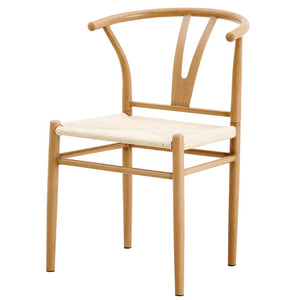 English Elm Mid-Century Wishbone Dining Chair Set of 4 with Woven Paper Rope Seat and Steel Frame W2920P521389