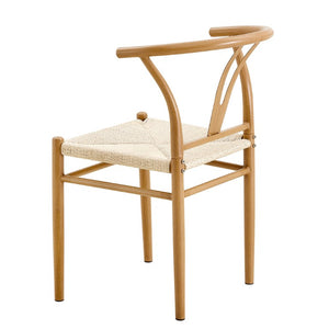 English Elm Mid-Century Wishbone Dining Chair Set of 4 with Woven Paper Rope Seat and Steel Frame W2920P521389