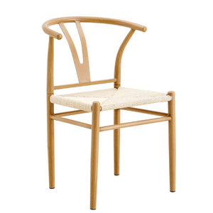 English Elm Mid-Century Wishbone Dining Chair Set of 4 with Woven Paper Rope Seat and Steel Frame W2920P521389