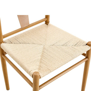 English Elm Mid-Century Wishbone Dining Chair Set of 4 with Woven Paper Rope Seat and Steel Frame W2920P521389