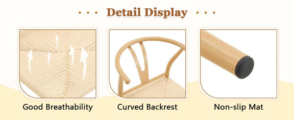 English Elm Mid-Century Wishbone Dining Chair Set of 4 with Woven Paper Rope Seat and Steel Frame W2920P521389
