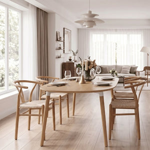 English Elm Mid-Century Wishbone Dining Chair Set of 4 with Woven Paper Rope Seat and Steel Frame W2920P521389