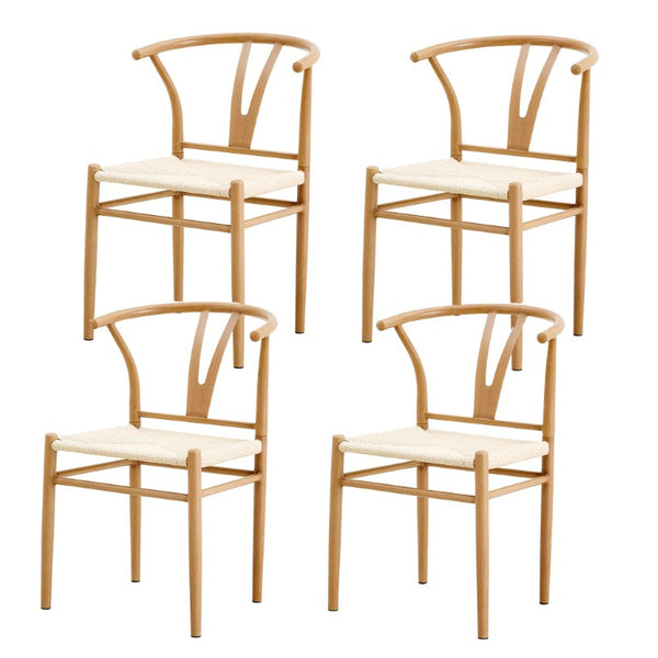 English Elm Mid-Century Wishbone Dining Chair Set of 4 with Woven Paper Rope Seat and Steel Frame W2920P521389