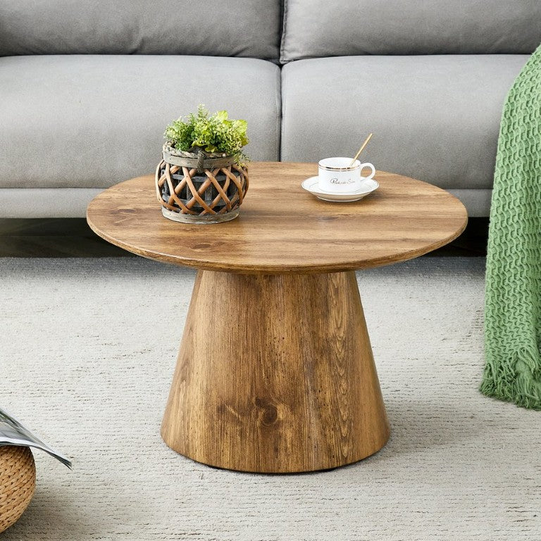 English Elm Natural Wood Grain Round Coffee Table Compact MDF Top with Adjustable Feet for Living Rooms W2920P522622