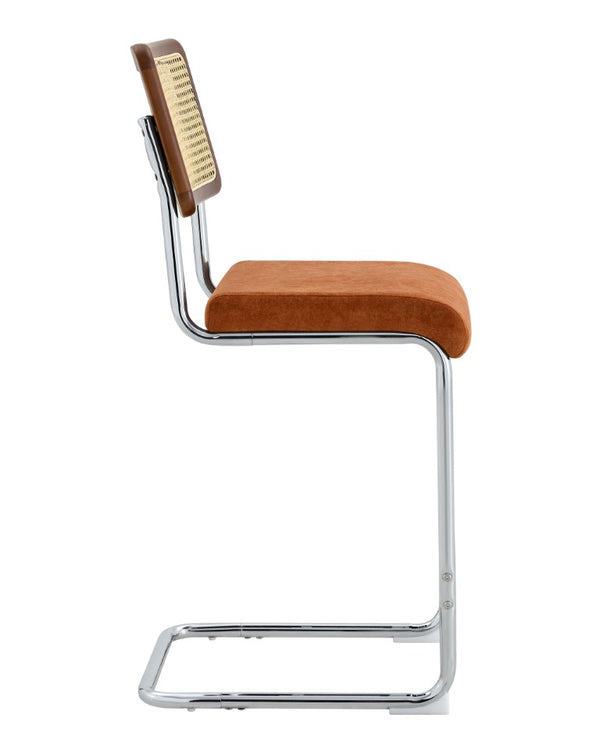 English Elm Natural Rattan Backrest Counter Stools with Velvet Seats and Polished Chrome Legs 2-Piece Set W2920P531132