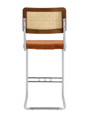 English Elm Natural Rattan Backrest Counter Stools with Velvet Seats and Polished Chrome Legs 2-Piece Set W2920P531132