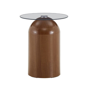 English Elm Small Round Tempered Glass Coffee Table Walnut Base Mid Century Modern Living Room W2920P535074