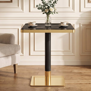 English Elm 24 Inch Square Faux Marble Bistro Table Glam Gold Trim Pedestal Base Cafe Dining W2920P536981