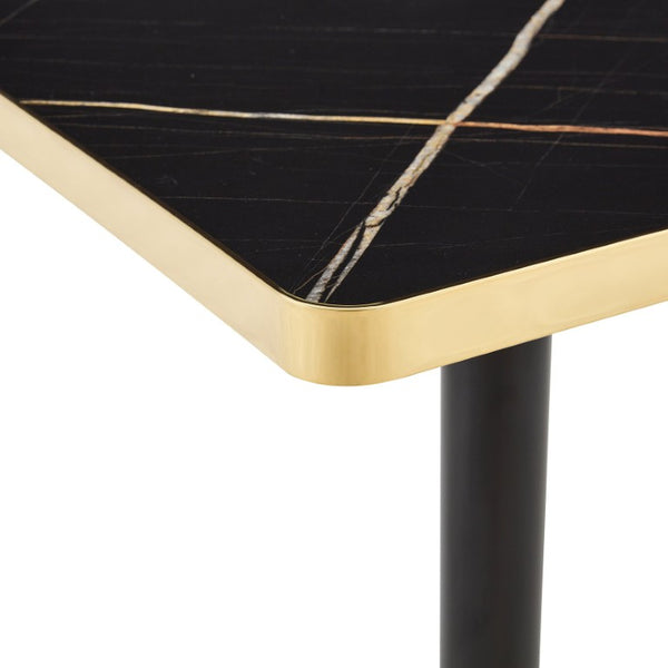 English Elm 24 Inch Square Faux Marble Bistro Table Glam Gold Trim Pedestal Base Cafe Dining W2920P536981