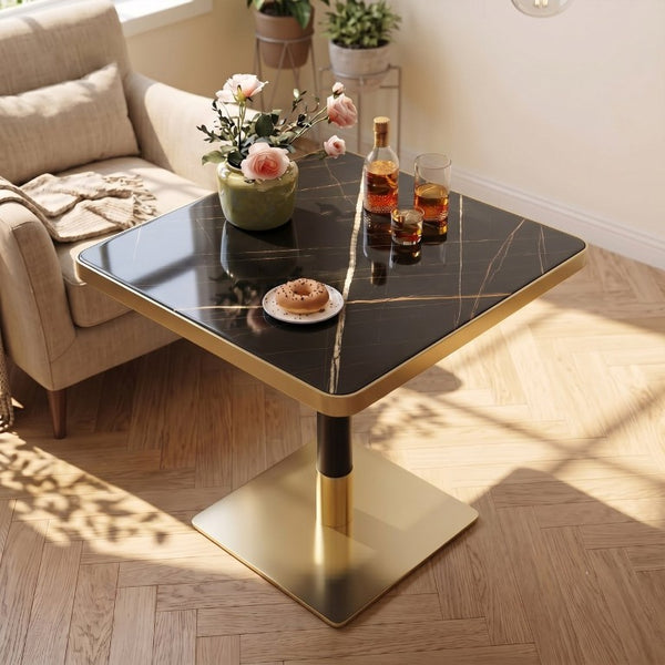 English Elm 24 Inch Square Faux Marble Bistro Table Glam Gold Trim Pedestal Base Cafe Dining W2920P536981