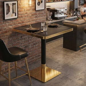 English Elm 24 Inch Square Faux Marble Bistro Table Glam Gold Trim Pedestal Base Cafe Dining W2920P536981