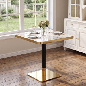 English Elm Modern Faux Marble Bistro Table with Steel Pedestal Base for Cafe or Kitchen Nooks Black, Gold & White W2920P536984