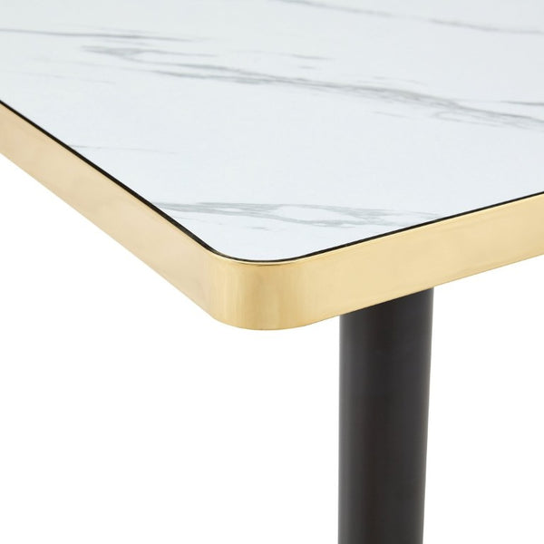 English Elm Modern Faux Marble Bistro Table with Steel Pedestal Base for Cafe or Kitchen Nooks Black, Gold & White W2920P536984
