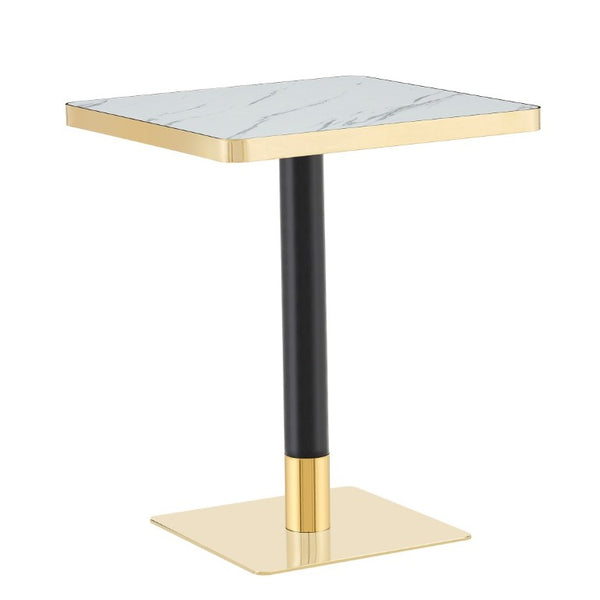 English Elm Modern Faux Marble Bistro Table with Steel Pedestal Base for Cafe or Kitchen Nooks Black, Gold & White W2920P536984