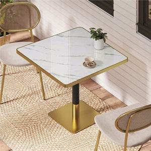 English Elm Modern Faux Marble Bistro Table with Steel Pedestal Base for Cafe or Kitchen Nooks Black, Gold & White W2920P536984