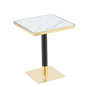 English Elm Modern Faux Marble Bistro Table with Steel Pedestal Base for Cafe or Kitchen Nooks Black, Gold & White W2920P536984