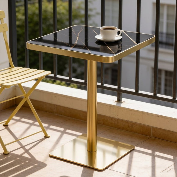 English Elm 24 Inch Square Bistro Table Faux Marble Glam Pedestal Base for Cafe or Studio W2920P537000