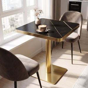 English Elm 24 Inch Square Bistro Table Faux Marble Glam Pedestal Base for Cafe or Studio W2920P537000