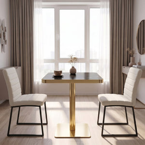 English Elm 24 Inch Square Bistro Table Faux Marble Glam Pedestal Base for Cafe or Studio W2920P537000