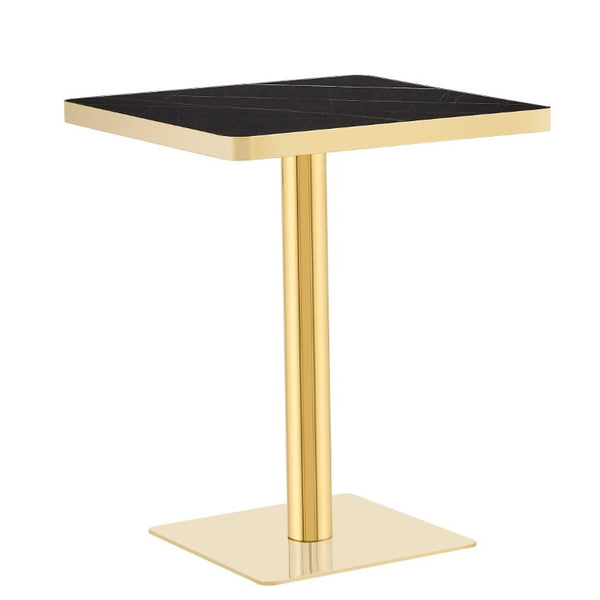 English Elm 24 Inch Square Bistro Table Faux Marble Glam Pedestal Base for Cafe or Studio W2920P537000