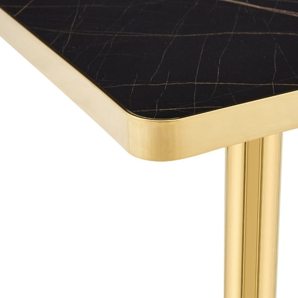 English Elm 24 Inch Square Bistro Table Faux Marble Glam Pedestal Base for Cafe or Studio W2920P537000