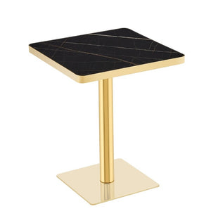 English Elm 24 Inch Square Bistro Table Faux Marble Glam Pedestal Base for Cafe or Studio W2920P537000