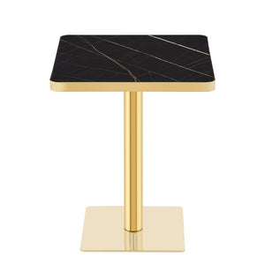 English Elm 24 Inch Square Bistro Table Faux Marble Glam Pedestal Base for Cafe or Studio W2920P537000