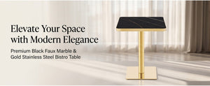 English Elm 24 Inch Square Bistro Table Faux Marble Glam Pedestal Base for Cafe or Studio W2920P537000