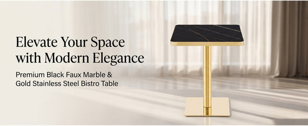 English Elm 24 Inch Square Bistro Table Faux Marble Glam Pedestal Base for Cafe or Studio W2920P537000