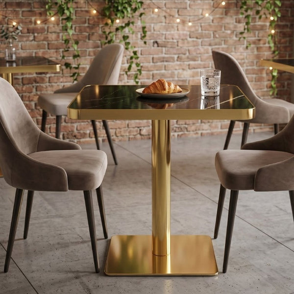 English Elm 24 Inch Square Bistro Table Faux Marble Glam Pedestal Base for Cafe or Studio W2920P537000