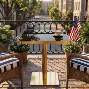 English Elm 24 Inch Square Bistro Table Faux Marble Glam Pedestal Base for Cafe or Studio W2920P537000