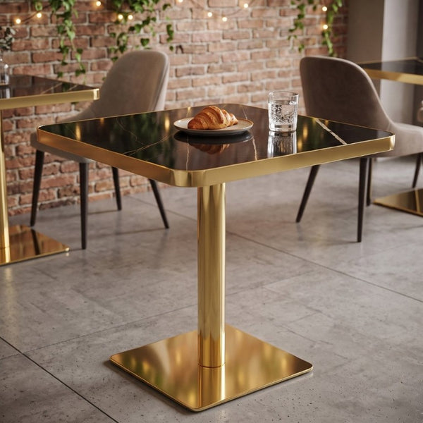English Elm 24 Inch Square Bistro Table Faux Marble Glam Pedestal Base for Cafe or Studio W2920P537000