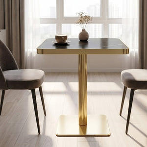 English Elm 24 Inch Square Bistro Table Faux Marble Glam Pedestal Base for Cafe or Studio W2920P537000