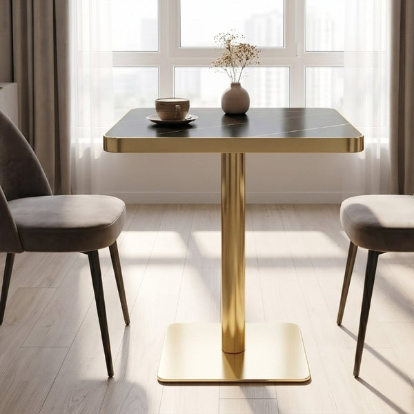 English Elm 24 Inch Square Bistro Table Faux Marble Glam Pedestal Base for Cafe or Studio W2920P537000