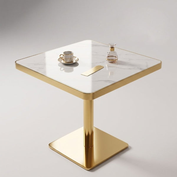 English Elm Modern Faux Marble Bistro Table with Steel Pedestal Base for Cafe or Kitchen Nooks Gold & White W2920P537001