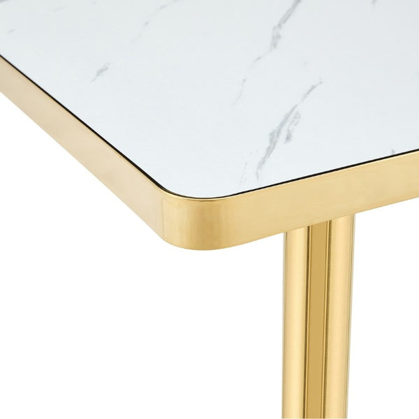 English Elm Modern Faux Marble Bistro Table with Steel Pedestal Base for Cafe or Kitchen Nooks Gold & White W2920P537001