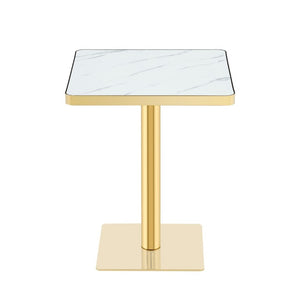 English Elm Modern Faux Marble Bistro Table with Steel Pedestal Base for Cafe or Kitchen Nooks Gold & White W2920P537001