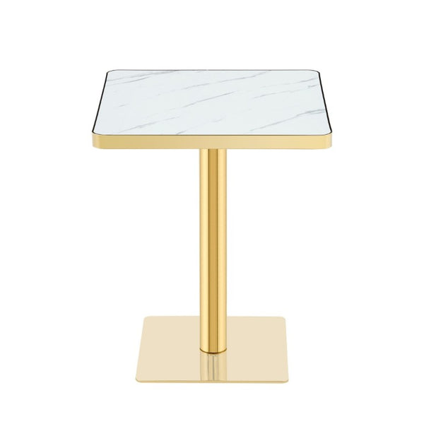 English Elm Modern Faux Marble Bistro Table with Steel Pedestal Base for Cafe or Kitchen Nooks Gold & White W2920P537001