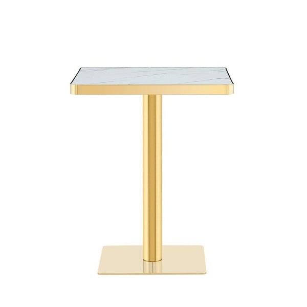 English Elm Modern Faux Marble Bistro Table with Steel Pedestal Base for Cafe or Kitchen Nooks Gold & White W2920P537001